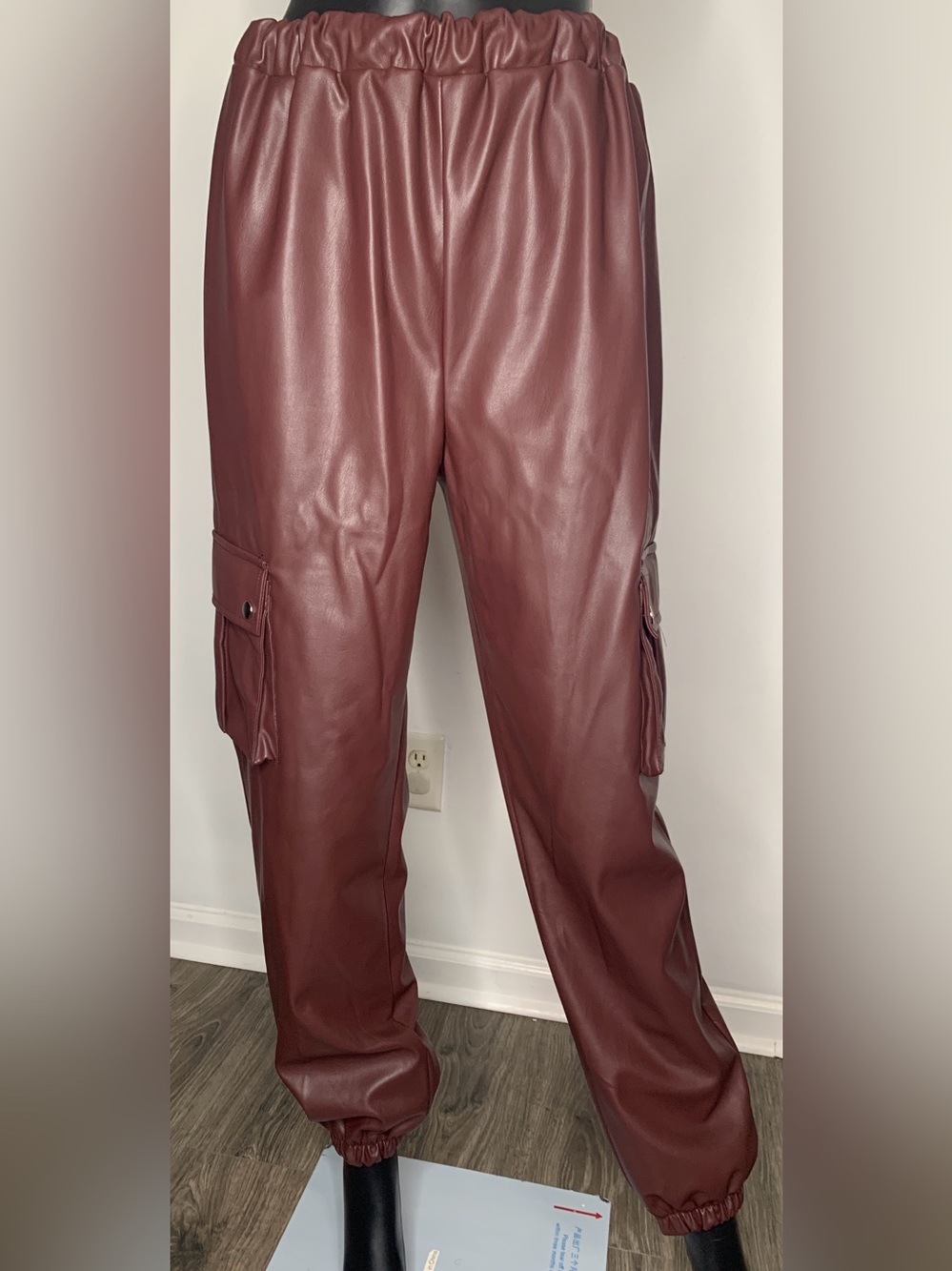 PrettyLittleThing Faux Leather Cargo Pants in Wine Red
